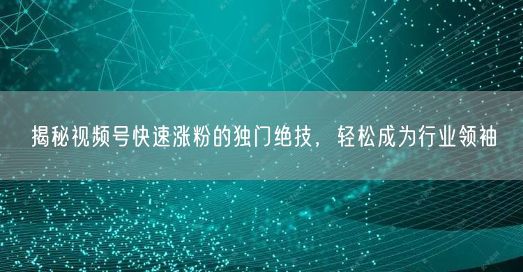揭秘视频号快速涨粉的独门绝技，轻松成为行业领袖