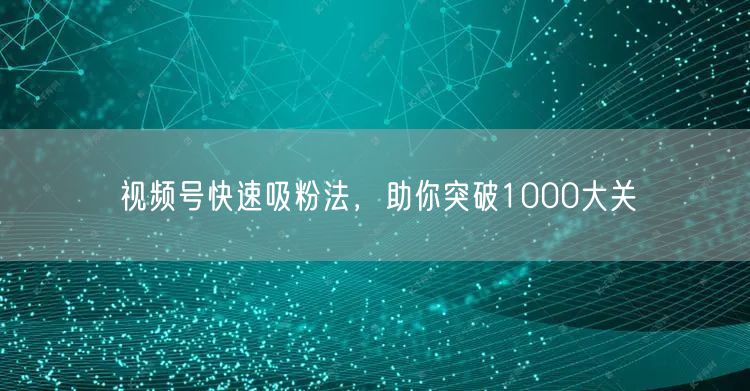 视频号快速吸粉法，助你突破1000大关
